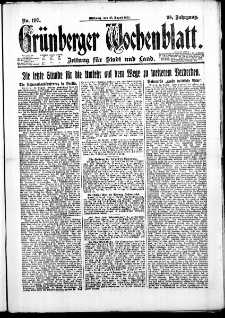 Gr&uuml;nberger Wochenblatt: Zeitung f&uuml;r Stadt und Land, No. 197. (23. August 1922)