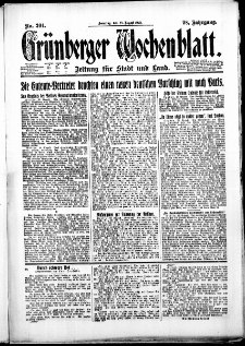 Gr&uuml;nberger Wochenblatt: Zeitung f&uuml;r Stadt und Land, No. 201. (27. August 1922)