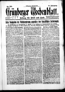 Grünberger Wochenblatt: Zeitung für Stadt und Land, No. 205. (1. September 1922)