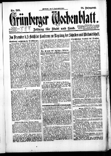 Gr&uuml;nberger Wochenblatt: Zeitung f&uuml;r Stadt und Land, No. 209. (6. September 1922)