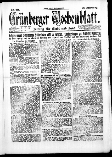 Grünberger Wochenblatt: Zeitung für Stadt und Land, No. 211. (8. September 1922)