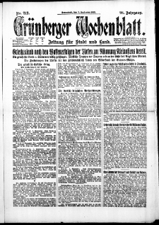 Grünberger Wochenblatt: Zeitung für Stadt und Land, No. 212. (9. September 1922)