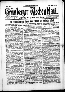 Grünberger Wochenblatt: Zeitung für Stadt und Land, No. 217. (15. September 1922)