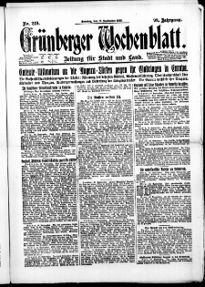Gr&uuml;nberger Wochenblatt: Zeitung f&uuml;r Stadt und Land, No. 219. (17. September 1922)