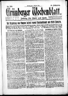 Gr&uuml;nberger Wochenblatt: Zeitung f&uuml;r Stadt und Land, No. 231. (1. Oktober 1922)