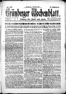 Gr&uuml;nberger Wochenblatt: Zeitung f&uuml;r Stadt und Land, No. 273. (19. November 1922)