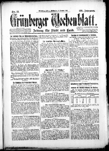 Gr&uuml;nberger Wochenblatt: Zeitung f&uuml;r Stadt und Land, Nr. 11. (14. Januar 1925)