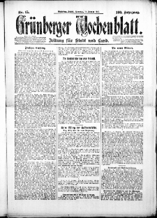 Grünberger Wochenblatt: Zeitung für Stadt und Land, Nr. 15. (18. Januar 1925)