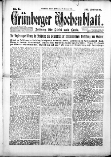 Gr&uuml;nberger Wochenblatt: Zeitung f&uuml;r Stadt und Land, Nr. 17. (21. Januar 1925)