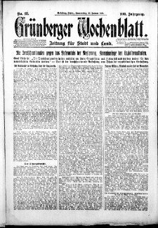 Gr&uuml;nberger Wochenblatt: Zeitung f&uuml;r Stadt und Land, Nr. 18. (22. Januar 1925)