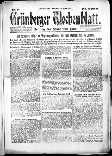 Gr&uuml;nberger Wochenblatt: Zeitung f&uuml;r Stadt und Land, Nr. 20. (24. Januar 1925)