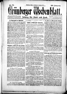 Grünberger Wochenblatt: Zeitung für Stadt und Land, Nr. 22. (27. Januar 1925)