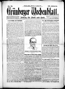 Gr&uuml;nberger Wochenblatt: Zeitung f&uuml;r Stadt und Land, Nr. 23. (28. Januar 1925)