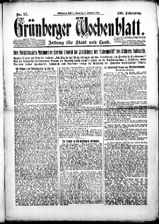 Gr&uuml;nberger Wochenblatt: Zeitung f&uuml;r Stadt und Land, Nr. 27. (1. Februar 1925)