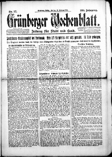Grünberger Wochenblatt: Zeitung für Stadt und Land, Nr. 37. (13. Februar 1925)