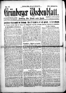 Grünberger Wochenblatt: Zeitung für Stadt und Land, Nr. 37. (13. Februar 1925)