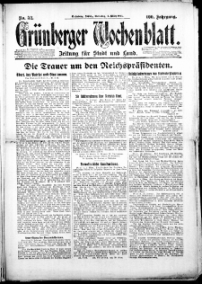 Grünberger Wochenblatt: Zeitung für Stadt und Land, Nr. 52. (3. März 1925)