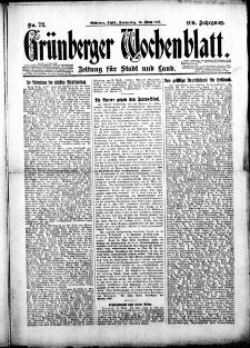 Grünberger Wochenblatt: Zeitung für Stadt und Land, Nr. 72. (26. März 1925)