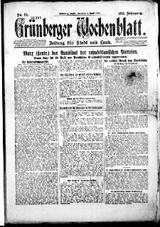 Gr&uuml;nberger Wochenblatt: Zeitung f&uuml;r Stadt und Land, Nr. 81. (5. April 1925)