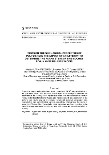 Tests on the Mechanical Properties of Polymers in the Aspect of an Attempt to Determine the Parameters of the Mooney-Rivlin Hyperelastic Model