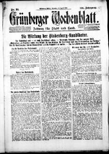 Gr&uuml;nberger Wochenblatt: Zeitung f&uuml;r Stadt und Land, Nr. 86. (12. April 1925)