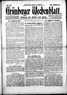 Gr&uuml;nberger Wochenblatt: Zeitung f&uuml;r Stadt und Land, Nr. 87. (15. April 1925)