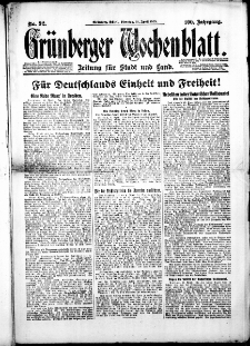 Gr&uuml;nberger Wochenblatt: Zeitung f&uuml;r Stadt und Land, Nr. 92. (21. April 1925)