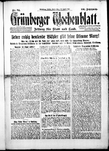 Gr&uuml;nberger Wochenblatt: Zeitung f&uuml;r Stadt und Land, Nr. 94. (23. April 1925)