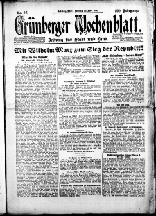Gr&uuml;nberger Wochenblatt: Zeitung f&uuml;r Stadt und Land, Nr. 97. (26. April 1925)