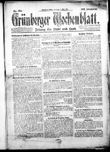 Gr&uuml;nberger Wochenblatt: Zeitung f&uuml;r Stadt und Land, Nr. 104. (5. Mai 1925)