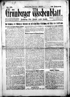 Gr&uuml;nberger Wochenblatt: Zeitung f&uuml;r Stadt und Land, Nr. 106. (7. Mai 1925)