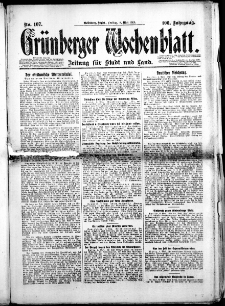 Gr&uuml;nberger Wochenblatt: Zeitung f&uuml;r Stadt und Land, Nr. 107. (8. Mai 1925)