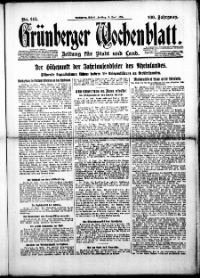 Gr&uuml;nberger Wochenblatt: Zeitung f&uuml;r Stadt und Land, Nr. 141. (19. Juni 1925)