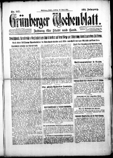 Gr&uuml;nberger Wochenblatt: Zeitung f&uuml;r Stadt und Land, Nr. 147. (27. Juni 1925)