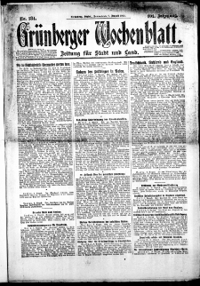 Gr&uuml;nberger Wochenblatt: Zeitung f&uuml;r Stadt und Land, Nr. 185. (9. Agust 1925)