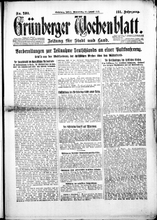 Gr&uuml;nberger Wochenblatt: Zeitung f&uuml;r Stadt und Land, Nr. 200. (27. Agust 1925)