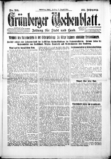 Gr&uuml;nberger Wochenblatt: Zeitung f&uuml;r Stadt und Land, Nr. 201. (28. Agust 1925)