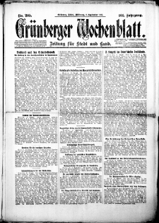 Grünberger Wochenblatt: Zeitung für Stadt und Land, Nr. 205. (2. September 1925)