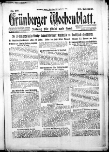 Gr&uuml;nberger Wochenblatt: Zeitung f&uuml;r Stadt und Land, Nr. 216. (15. September 1925)