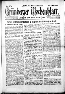 Gr&uuml;nberger Wochenblatt: Zeitung f&uuml;r Stadt und Land, Nr. 217. (16. September 1925)