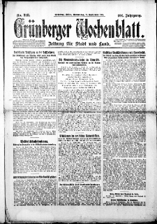 Gr&uuml;nberger Wochenblatt: Zeitung f&uuml;r Stadt und Land, Nr. 218. (17. September 1925)