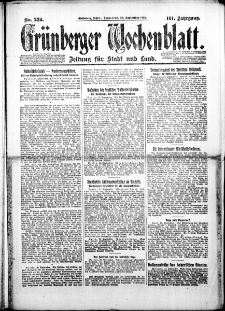Gr&uuml;nberger Wochenblatt: Zeitung f&uuml;r Stadt und Land, Nr. 226. (26. September 1925)