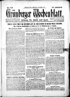 Gr&uuml;nberger Wochenblatt: Zeitung f&uuml;r Stadt und Land, Nr. 259. (4. November 1925)