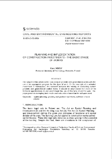 Planning and Implementation of Construction Investments - The Basic Stage of Works