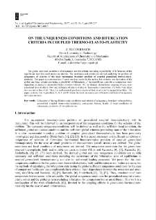 On the uniqueness conditions and bifurcation criteria in coupled thermo-elasto-plasticity