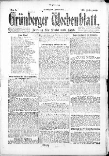 Gr&uuml;nberger Wochenblatt: Zeitung f&uuml;r Stadt und Land, No. 1. (1. Januar 1924)
