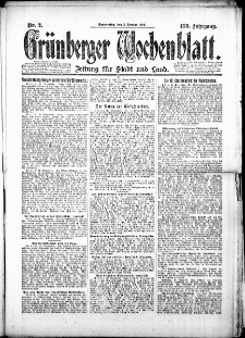 Gr&uuml;nberger Wochenblatt: Zeitung f&uuml;r Stadt und Land, No. 2. (3. Januar 1924)