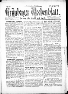 Gr&uuml;nberger Wochenblatt: Zeitung f&uuml;r Stadt und Land, No. 3. (5. Januar 1924)