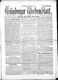 Gr&uuml;nberger Wochenblatt: Zeitung f&uuml;r Stadt und Land, No. 5. (10. Januar 1924)