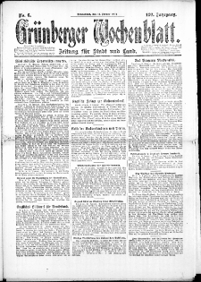 Gr&uuml;nberger Wochenblatt: Zeitung f&uuml;r Stadt und Land, No. 6. (12. Januar 1924)
